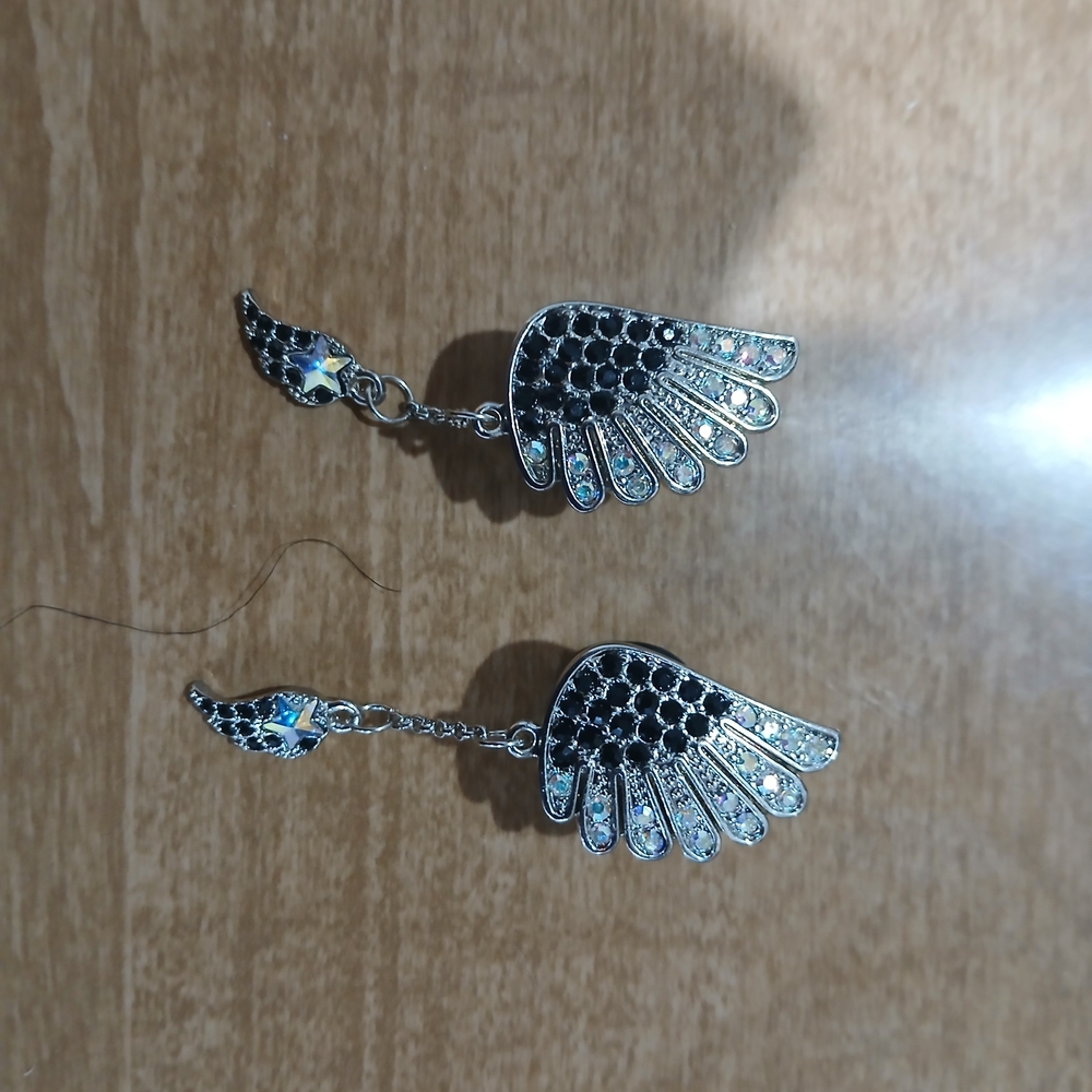 Black and Silver Wing Gauge Earrings